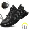 Fivela rotativa tênis de trabalho sapatos de proteção leve segurança punctureproof antismash aço toe botas masculino 240110