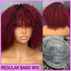 Pixie Kes Kısa Bob 1B 99J% Remy Remy Ham İnsan Saç Kinky Kıvırcık Düzenli Bang Wig Brezilya Hint Siyah Kadınlar için