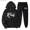 Men's Tracksuits Couple Sportwear 2022 Fashion Set KING QUEEN Printed Lover Hooded Suits Hoodie and Pants 2pcs Set Streetwear Men Women Clothing Q230110