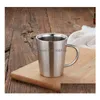 Tazas 60pcs Fashion 320ml 12 oz Copas de vacío Taza de acero inoxidable taza de cerveza de pared doble Café de leche con manijas con manijas Deli Dhbnq