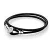 2024designer Pandorabracelet Snake Bone S925 Sterling Silver Round Bare Button Double Loop Leather Rope Bracelet Girl Fashion Gift for Girlfriend