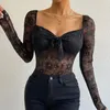 Mulheres Shapers Sexy Floral Lace Bodysuit com cinto e mangas compridas transparentes para mulheres Bustier Cami Crop Top