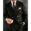 Preto listrado ternos masculinos moda lapela duplo breasted blazer masculino com calças formal casual casamento smoking 2 peça magro 240110