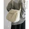 Bolsa de ombro crossbody casual feminina de algodão macio branco grande capacidade bolsa mensageiro estudante 2023 simples senhora moda sacos 240110