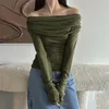 Kvinnors blusar 2024 Autumn Pullover långärmad veckad mode mångsidig topp kvinnor skjorta lösa lager tees för