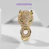 Högkvalitativ Carter 18K Gold Holiday Present Ring Smycken Full Diamond Leopard Head Luxury and Grade Radiant Money Personlighet Kreativitet med originalbox