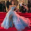 Casual Dresses Modern Sky Blue High Low Ruffles Tulle Women Red Carpet 2024 Puffy Draped Mesh Long Prom Gowns Bridal Dress