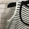 Classic Stripe Dress Sleeveless Knit Long Skirts Girls Slim Dress Luxury Letters Design Dress Soft Touch Party Dresses
