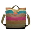 Sell Ladies Fashion Handbag Patchwork Rainbow One Shoulder Canvas Messenger Bag Large Capacity Travel Bag 240109