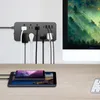 Cabo de extensão de faixa de energia protetor contra surtos com faixa de energia de plugue plano preto USB C com cabo de 1,2 M, 8 tomadas e 3 portas USB 1 USB-C, 1700J para montagem em parede, múltiplas tomadas