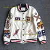 Jaquetas masculinas Designer Jaqueta Primavera e Outono Uniforme de Beisebol 2024 Jaqueta Retro Tendência Jaqueta De Couro Pesada Indústria Bordado Branco Casaco Curto Presente