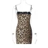 Moda Donna Urbano Abiti aderenti sexy Stampa leopardata Street Style Discoteca Serata All-in-one Canotta Slim Gonne con perline