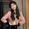 Lucyever Damen-Tweed-Kurzjacken, eleganter rosafarbener einreihiger Kurzmantel für Damen, koreanische Mode, schmal, klein, duftend, Oberbekleidung 240109