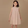 Girl Dresses Girls Solid Sleeveless Pleated Dress Casual A Line Princess Summer Wedding Evening Birthday Party Round Collar Kids Clothes