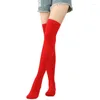 Women Socks Candy Color Over The Knee Stocking Creative Diagonal Striped Christmas Thigh High Halloween Breathable Cotton Long Soxs