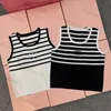 Sommer Frauen Halter Gestreifte Gestrickte Weste Sexy Kurze Ärmellose Tank Tops Bestickte Gedruckt Tops