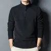 Autumn Winter Men Double-sided Fleece Business T-Shirt Zipper Stand Collar Pullover Fashion Casual Long Sleeve Solid Warm Tops 240109
