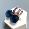 Kolczyki Dangle 11,6 mm klasyczny kryształowy wkład fioletowy cyrkon Platinum Color London Blue Topaz Women Biżuter
