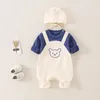 315M Spring Autumn born Cartoon Clothes Baby Girl Boy Romper Infant Cute Bears Cotton Soft Jumpsuit with Knit Cap 240109