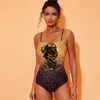 2024 costume da bagno femminile Stampa scintillante Fiore 3D One Gold Swimsuit Bikini Set Elegant Beach Women's Wear 240110