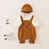 315M Spring Autumn born Cartoon Clothes Baby Girl Boy Romper Infant Cute Bears Cotton Soft Jumpsuit with Knit Cap 240109
