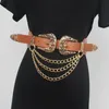 Podwójne zakręty metalowe klamry PU pasek dla kobiet wielowarstwowy łańcuch elastyczny designerka stroju gorsetowego paska 240110