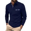 Camisetas masculinas moda primavera e outono casual manga comprida botão camisa de cor sólida frisada gola alta masculina gráfico