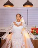 Nigeria African High Collar Lace Mermaid Wedding Dresses With Detachable Train Champagne Appliqued Bridal Gowns Plus Size Dubai Arabic Vestidos De Novia CL3194