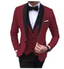 Burgundy Mens Suits Formal Wedding Black Shawl Lapel Casual Tuxedos For Prom Groomsmen Suits 3 PieceBlazerVestPants 240110