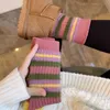 Café de style américain rétro ~ version coréenne chaussettes en peluche imitation vison à rayures épaisses pour chaussettes chaudes pour femmes ins empilent des chaussettes épaisses