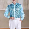 Men's Casual Shirts Slim Fit Men Shirt Luxury Sequins Performance For Wedding Stage Formal Events Long Sleeve Single-breasted