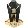 Sieraden Sunspicems Bruid Jurk Caftan Belt Schouderketting Set goudkleur algerije Marokko vrouwen bruiloft sieraden Arabische kristal lichaamsketen