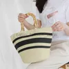 Totes Fashion casual Women's bag shoulder color matching striped str tote Bamboo handle handbag PP grass wovencatlin_fashion_bags