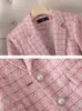 Zima Zima Kobiety Blazer Ladies Pink Beige Plaid Plaid Faien Casual Meriet 240109