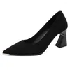 Sapatos de vestido tamanho 30-44 salto robusto ponto toe camurça cor sólida salto alto mulheres trabalho preto