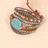 Bracelets foulard de tête pour Femme Bracelets pierres naturelles 5 couches Bracelets de manchette en cuir Femme Bracelet énergétique cadeaux bohème