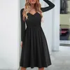 Casual Dresses 2024 Spring Long Sleeve For Women Fashion Patchwork Kne Längd klänning Slim Fit Holiday Party A Line Midi Vestidos