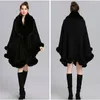 Elegante V-revers Faux Rex Konijnenbontjas Cape Winter Vrouwen Grote Lange Sjaal Volledige Trim Bont Gebreide Mantel Overjas Parka 240110