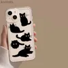 Capas de telefone celular Capa de telefone transparente para iPhone 13 15 Capa para 12 11 14 Pro Max 13 12Mini X XS XR SE 14 Plus Cartoon Black Cat Shells FundasL240110