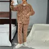 2 stück Set Flanell Nachtwäsche Lose Langarm Solide Homewear Hause Kleidung Sets 2023 Männer Warme Pyjama Herbst Winter Thic 240109