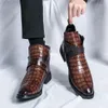 Rétro noir cheville homme mode moraillon fermeture éclair bout pointu hommes bottes à la mode Social haut robe en cuir chaussures pour hommes