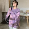 Kobiet Sweters Lady O Neck Long Rękaw Pull Blue Purple Girl Street Casual Tiew Dye Pullover Swater Zima Koreańska Moda