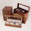 HOUTEN WATCH -DOOS COUSE ORGANGISER Display voor mannen Women 6 Slots Wood met heldere glazen top vintage stijl 2204291166088