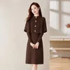 Work Dresses Retro Knitted Suit Women's 2024 Spring Autumn Fashion Cloak Shawl Underwear Medium Length Woolen Dress Two Piece Set