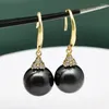 Studörhängen Vackert bröllop 18K Real Gold Natural Black Tahiti Pearl For Women Jubileum Present