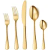 5Pcs/Set Gold Flatware Set Stainless Steel Silverware Cutlery Set Tableware Western Dinnerware Golden Fork Spoon Steak Kitchen Utensil W0169