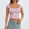 Women's Tanks Women Floral T-Shirts Sexy Summer Short Sleeve Basic Slim Fit Tops Girls Ladies Casual Pullovers For Streetwear Aesthetic
