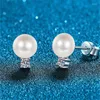 Studörhängen zfsilver mode 925 Silver Moissanite Classic Fine Exquisite Pearl Earring For Charm Women Accessories Party Jewets Gifts