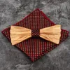 Mahoosive 3D Design Mens Pocket Square Bow Tie Set Wood Tie Gravatas Bowties Wedding Business Suit Wooden Bow Ties Hankies 240109