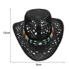 Bérets Cowgirl Hat élégant unisexe paille cowboy bandes décoratives creux design respirant
